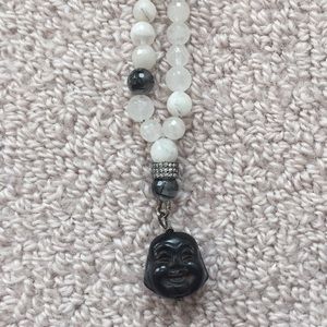 Happy Buddha GRAY bead lariat necklace by Hip Chik
